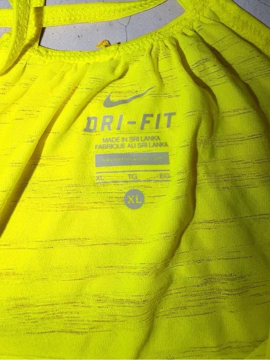Nike Dri Fit Strappy Tank XL Neon Yellow Athletic Workout Top Lightweight - Picture 3 of 3